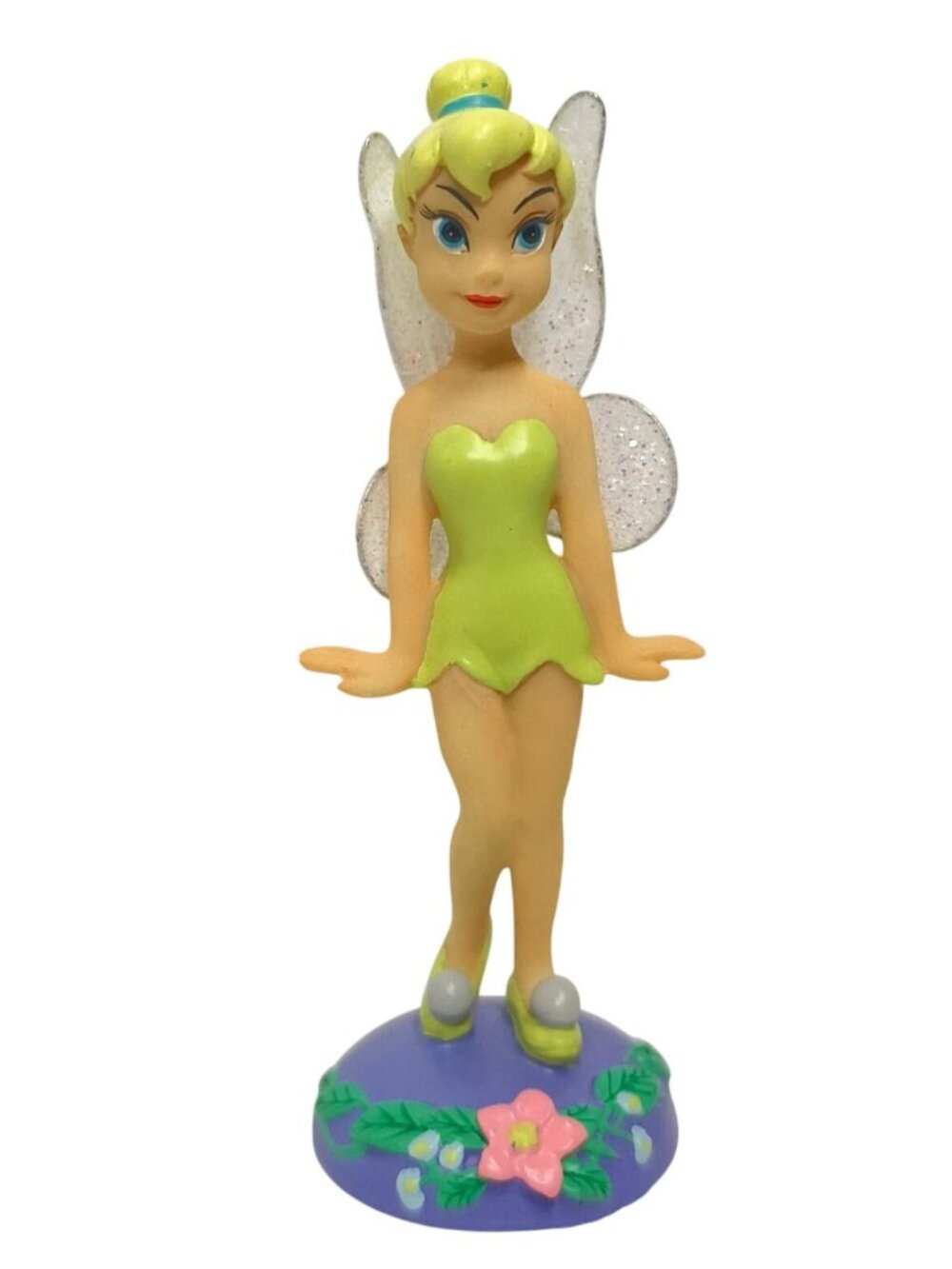 Tinkerbell Figure Fairy 5" Glittery Wings Floral Base Collectible Disney Charact
